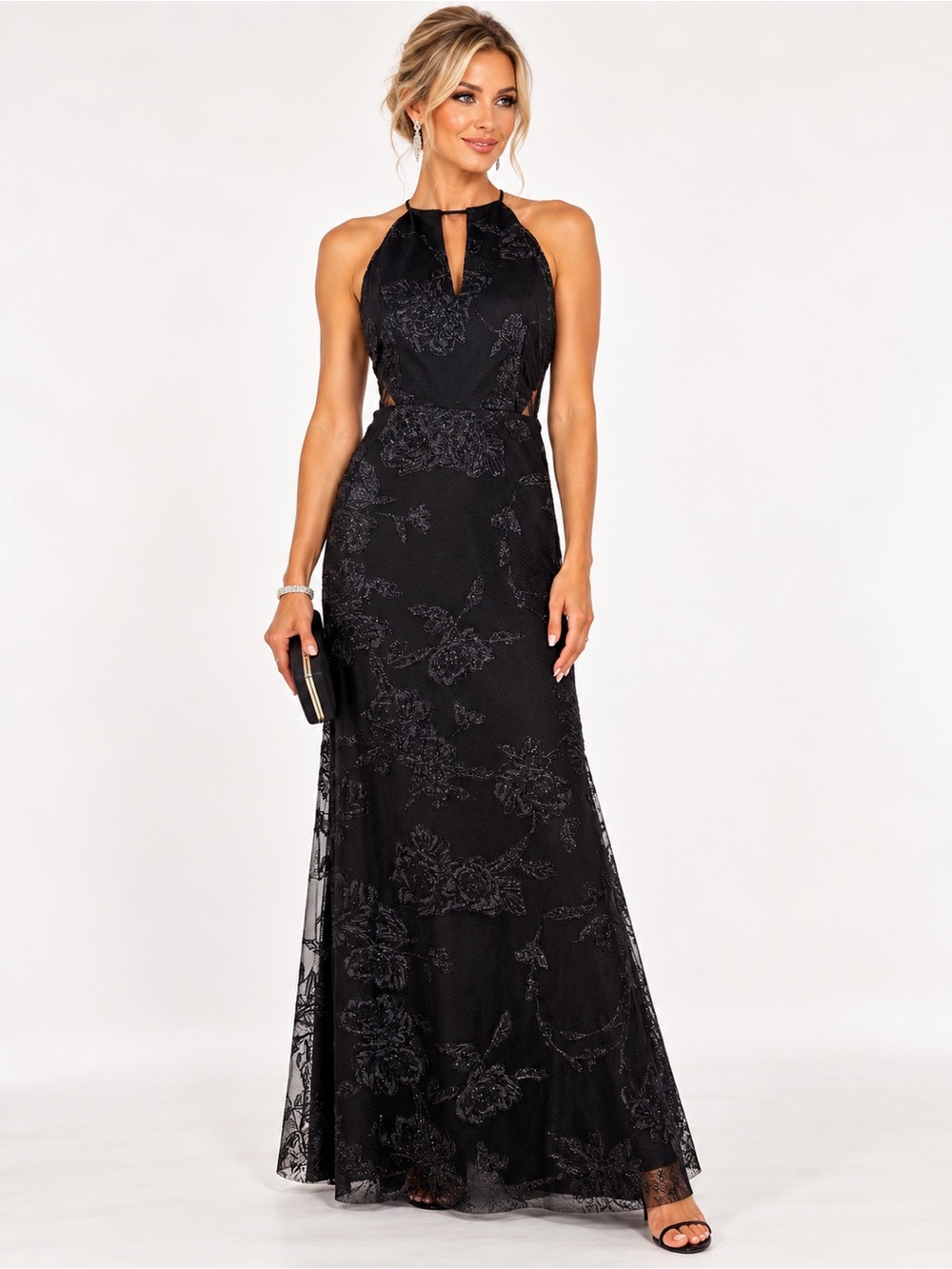 Elegant Hayley Paige Occasions 52019 Black Caviar Tulle Formal Gown Size 8